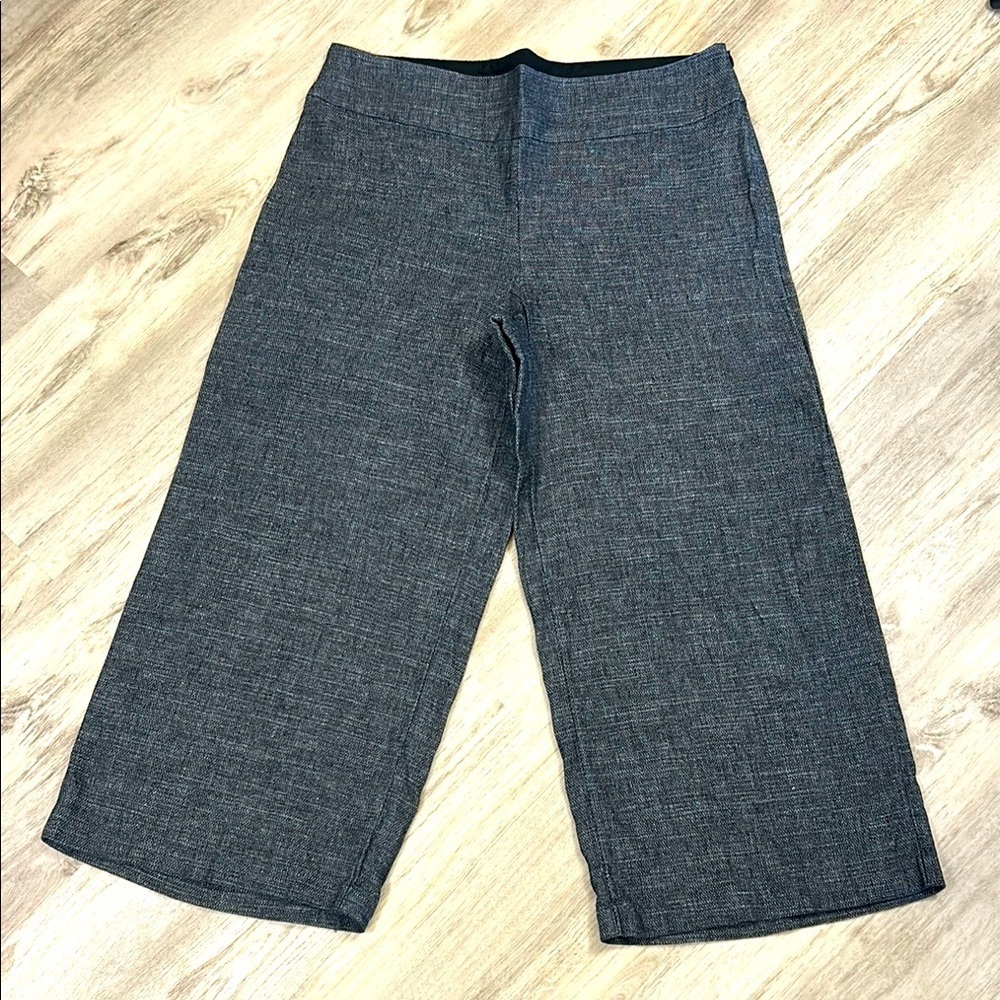 Eileen Fisher Black Tweedy Hemp & Organic Cotton Wide-Leg‎ Gaucho Trouser Pants